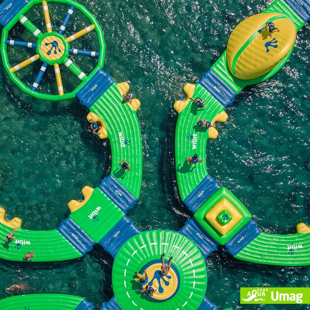 Inflatable water attractions at Aquapark Umag